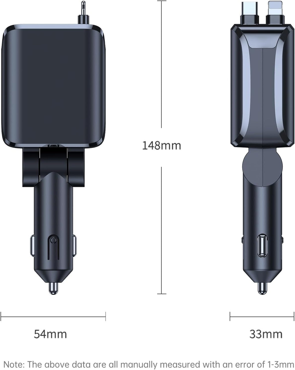 4 in 1 Retractable Car Charger, 69W Fast Charging USB C Car Charger with 2 Built-In Cables & Dual Ports, Multi Port Car Phone Charger Adapter for Iphone 17/16/15, Tablets, Android