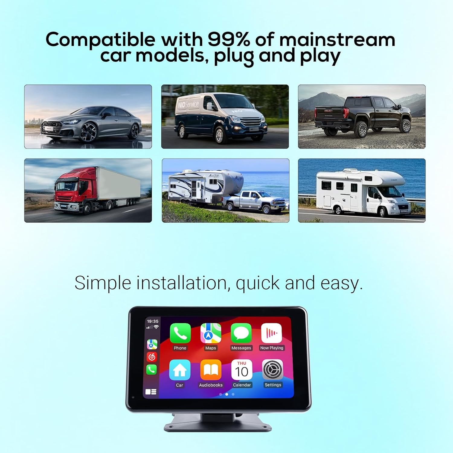 Portable Wireless Carplay Screen for Car,7 Inch Car Stereo Wireless Carplay & Android Auto,1080P Backup Camera Car Audio Receivers GPS Navigation Mirror Link