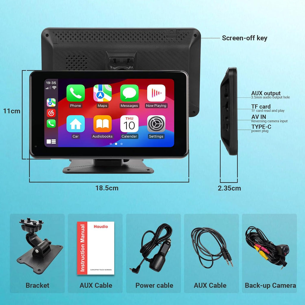 Portable Wireless Carplay Screen for Car,7 Inch Car Stereo Wireless Carplay & Android Auto,1080P Backup Camera Car Audio Receivers GPS Navigation Mirror Link