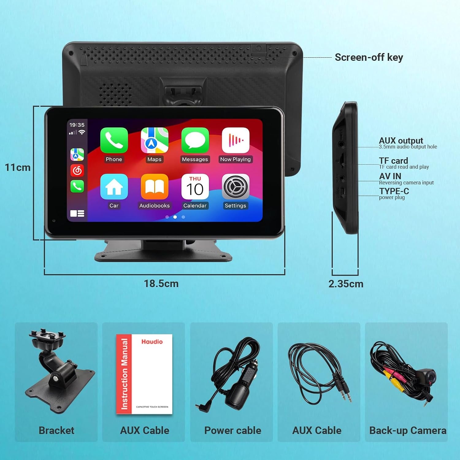 Portable Wireless Carplay Screen for Car,7 Inch Car Stereo Wireless Carplay & Android Auto,1080P Backup Camera Car Audio Receivers GPS Navigation Mirror Link