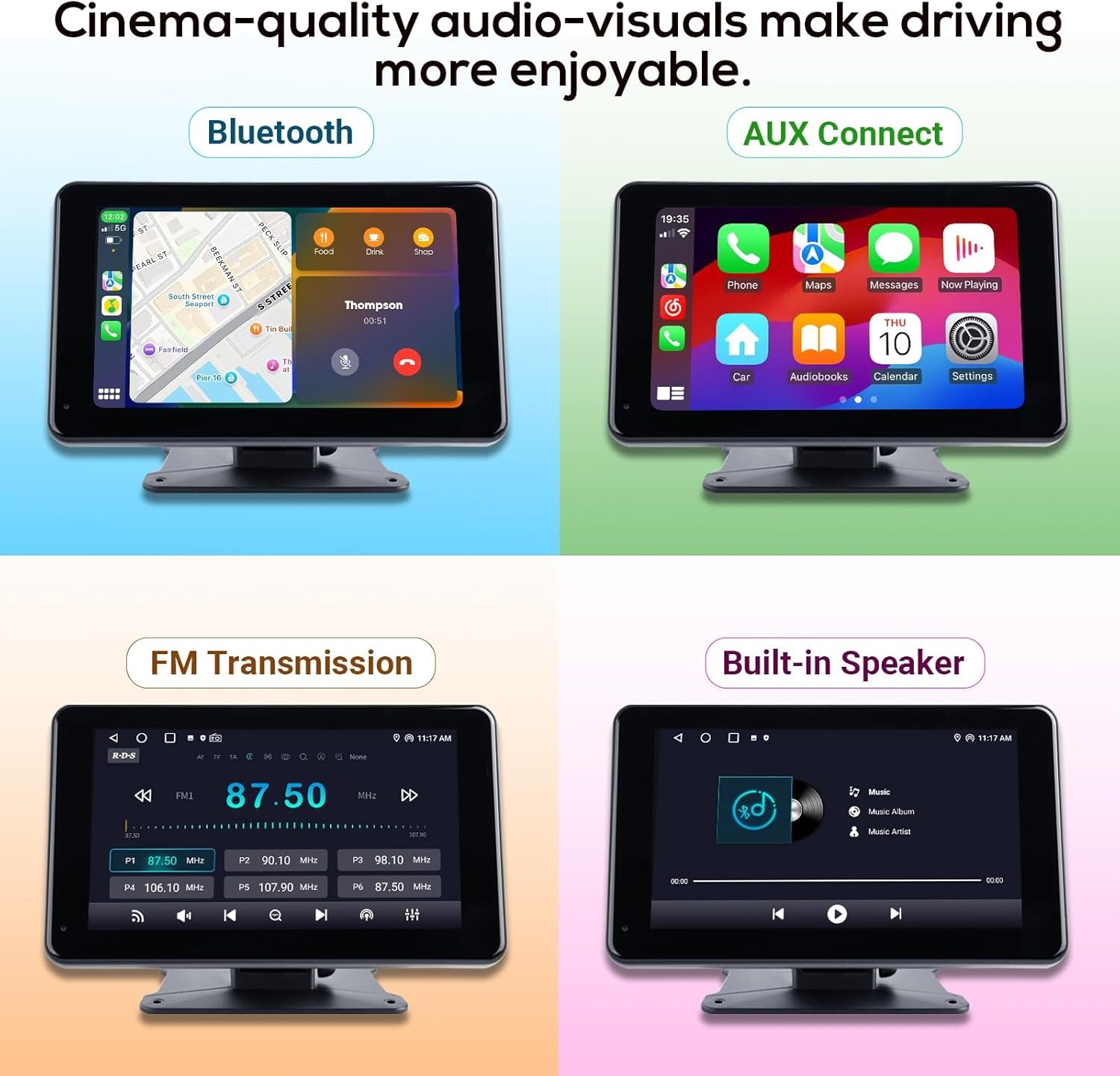 Portable Wireless Carplay Screen for Car,7 Inch Car Stereo Wireless Carplay & Android Auto,1080P Backup Camera Car Audio Receivers GPS Navigation Mirror Link